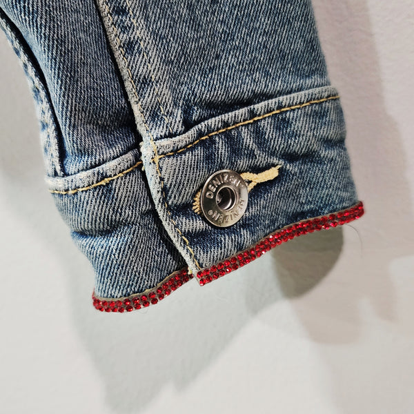 Frida Kahlo 3D Floral Custom Upcycled Jean Jacket, XS