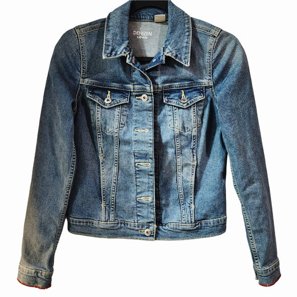 Frida Kahlo 3D Floral Custom Upcycled Jean Jacket, XS