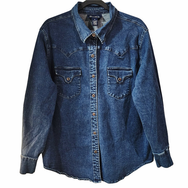 Faith Over Fear Custom Christian Upcycled Snap Button Western Denim Shirt, Women's 1X