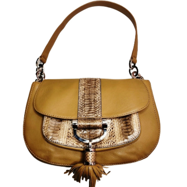 Michael Kors Python Trim with Tassel  Shoulder Bag in Tan