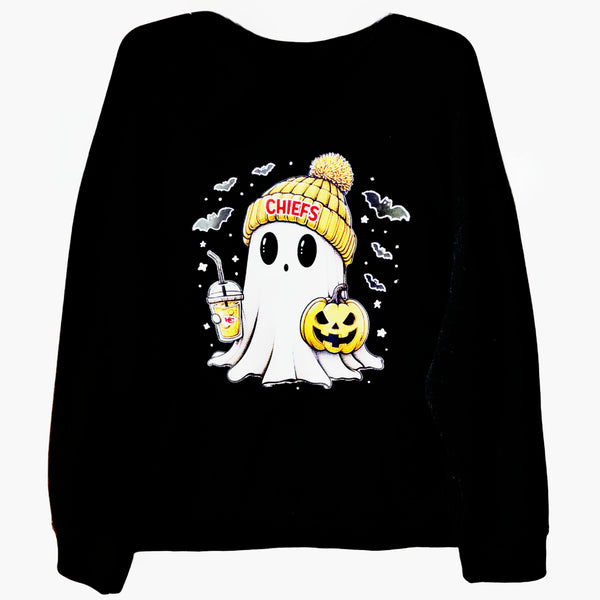 KC Chiefs Halloween Ghost Black DriWorks Moisture Wicking Long Sleeve T-Shirt