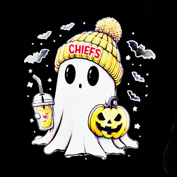 KC Chiefs Halloween Ghost Black DriWorks Moisture Wicking Long Sleeve T-Shirt