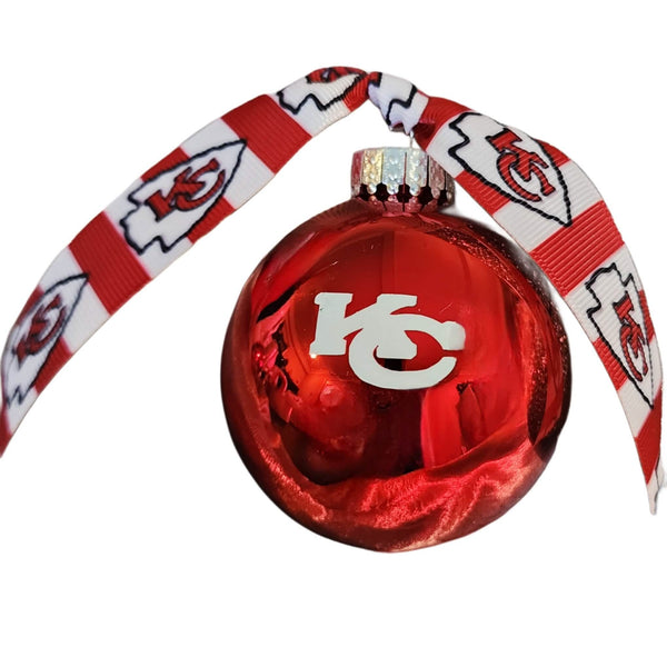 Kansas City Chiefs Handcrafted Red Glass Novelty Tree Ornament - Chiefs Ribbon Tree ornament Upcycled Gemz 