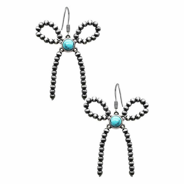 Turquoise Gemstone Ribbon Navajo Earring in Burnished Silver