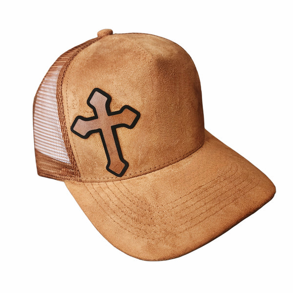 Suede Adjustable Baseball Caps Trucker Hats With Vegan Leather Cross, Unisex