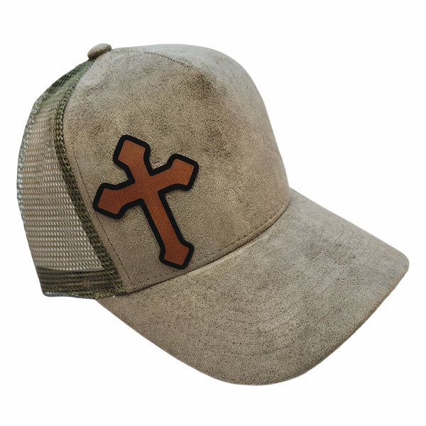 Suede Adjustable Baseball Caps Trucker Hats With Vegan Leather Cross, Unisex