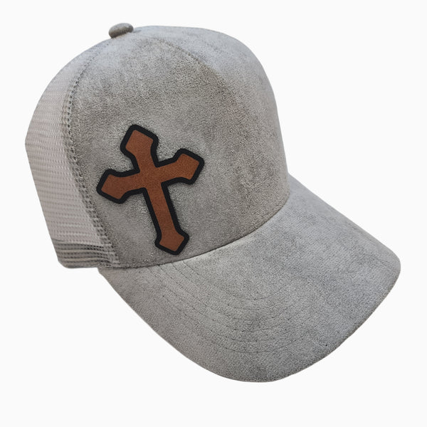 Suede Adjustable Baseball Caps Trucker Hats With Vegan Leather Cross, Unisex