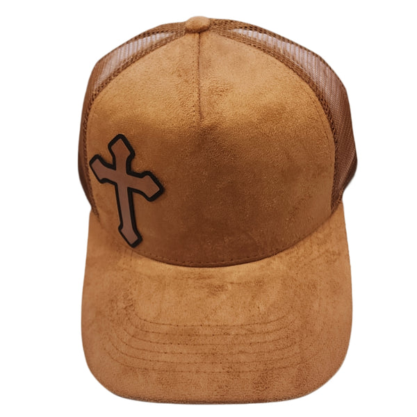 Suede Adjustable Baseball Caps Trucker Hats With Vegan Leather Cross, Unisex