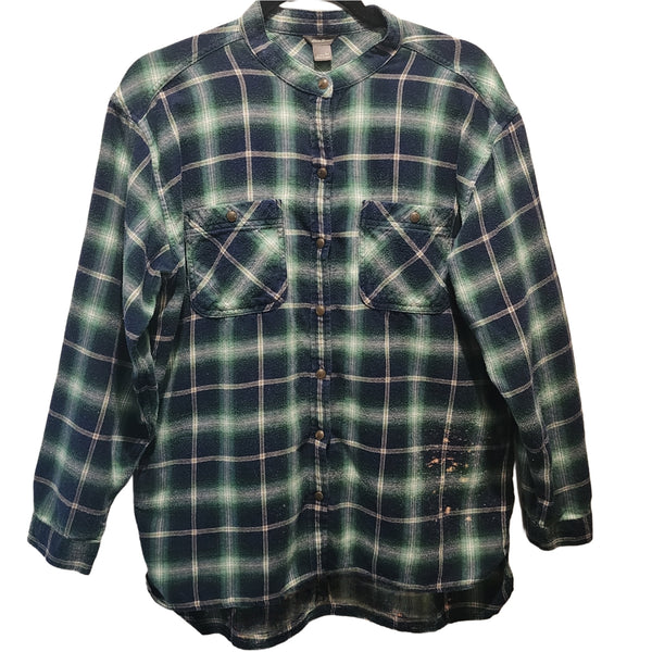 Be Still And Know Custom Upcycled Plaid Flannel Shirt, Women's M