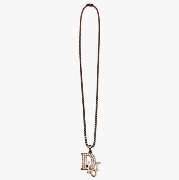 Silver Designer Logo Charm Repurposed on Stainless Steel Necklace Chain