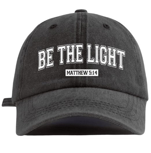 Be The Light Relaxed Wash Adjustable Baseball Cap in Black, Unisex
