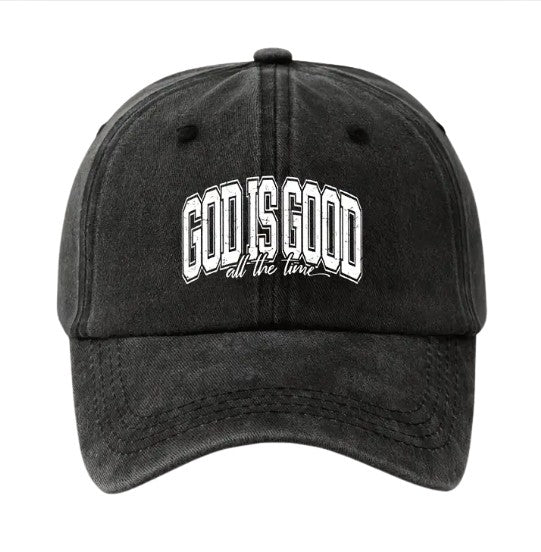 God Is Good All The Time Relaxed Wash Adjustable Baseball Cap in Black, Unisex