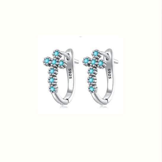 925 Sterling Silver Turquoise Zircon Inlay Cross Lever Back Earrings