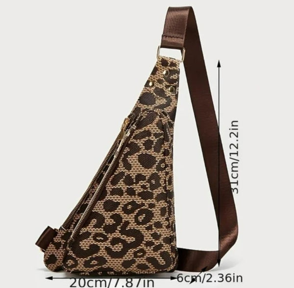 Blessed Leopard Print Vegan Leather Trangle Bum/Shoulder Bag with Adjustable Strap