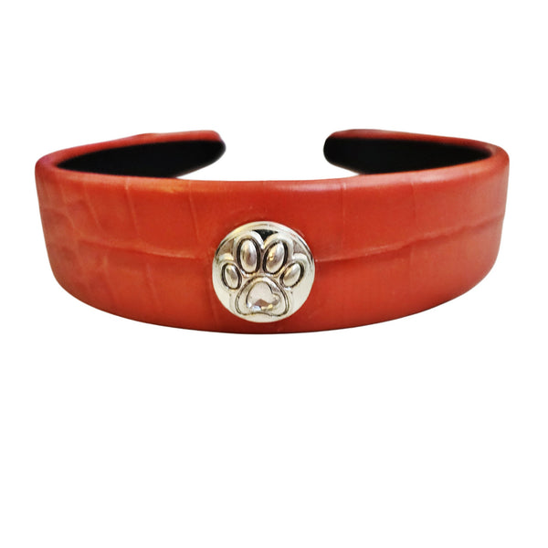 Interchangeable Puppy Paw Print Snap Charm Vegan Leather Headband in Red