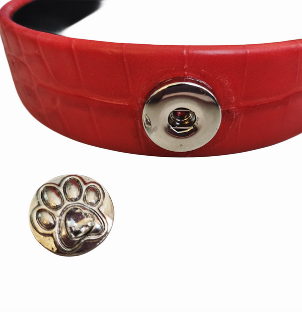 Interchangeable Puppy Paw Print Snap Charm Vegan Leather Headband in Red