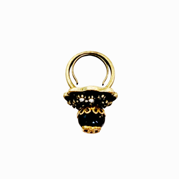 Repurposed Designer button in Black and Gold on Ornate Adjustable Ring Base