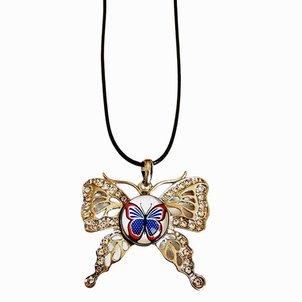 Interchangeable Snap Charm Butterfly Pendant on Leather Necklace