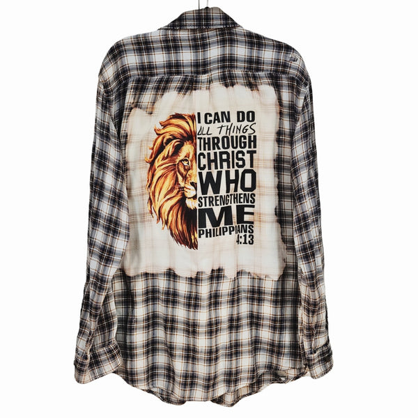 I Can Do All Things Through Christ Who Strengthens Me Repurposed Christian Theme Plaid Shirt, L