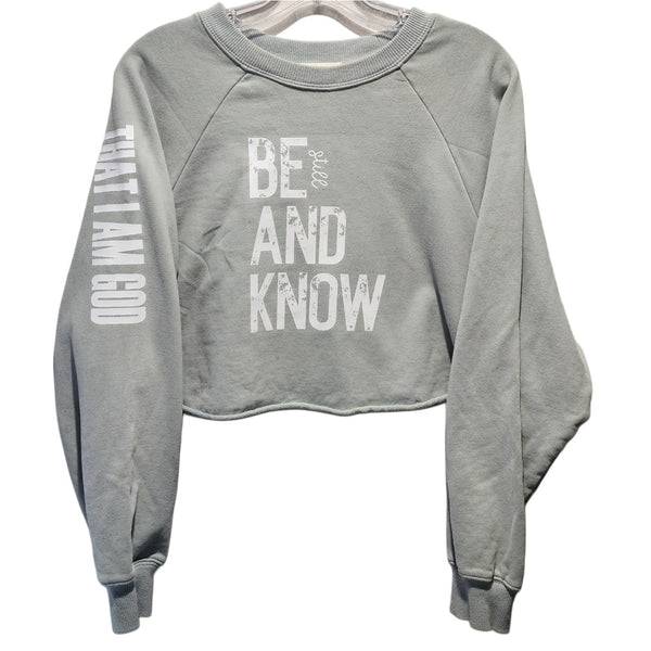 Be Still And Know That I Am God Custom Christian Upcycled Crop Sweatshirt, Women's M