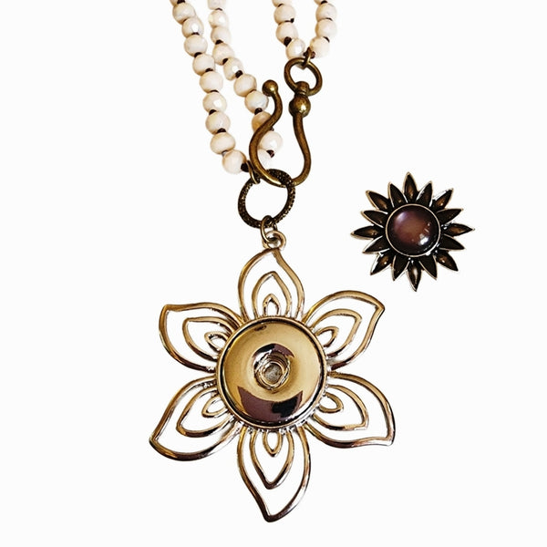 Interchangeable Snap Charm Sunflower Pendant Beaded Necklace