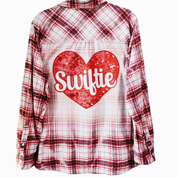 Swiftie Custom Upcycled Pink Plaid Shirt, Women's XL