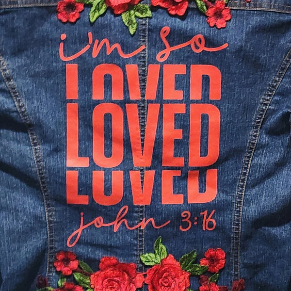 John 3:16 Custom Christian Floral Upcycled Denim Jacket W/Embroidery Details & Studs, 8