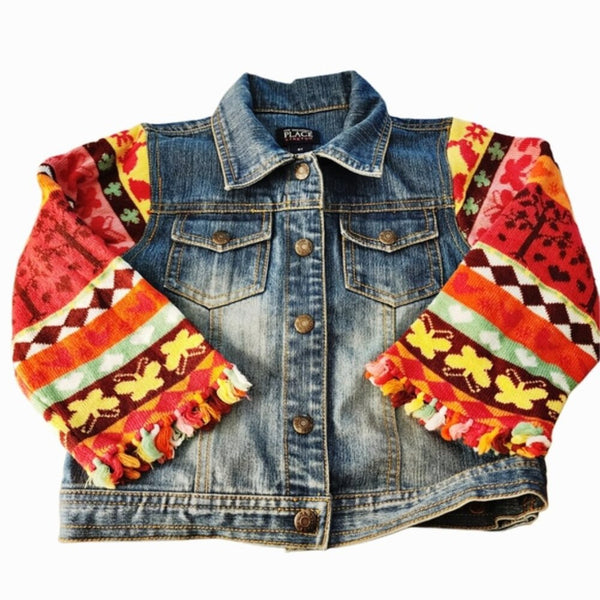 I Am A Child of God Upcycled Christian Girl's Sweater Sleeve Jean Jacket, 4T