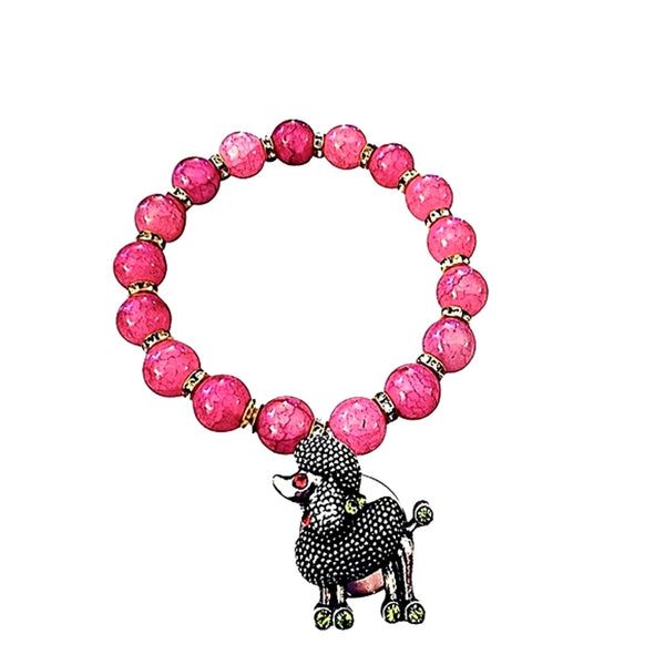 Interchangeable Snap Charm Pink & Rhinestone Beaded Stretch Bracelet