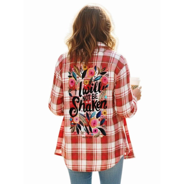 I Will Not Be Shaken Repurposed Christian Theme Plaid Shirt, XL