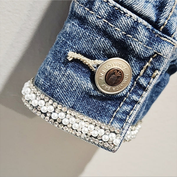 Designer Inspired Camilia Flower Custom Upcycled Denim Jean Jacket, M