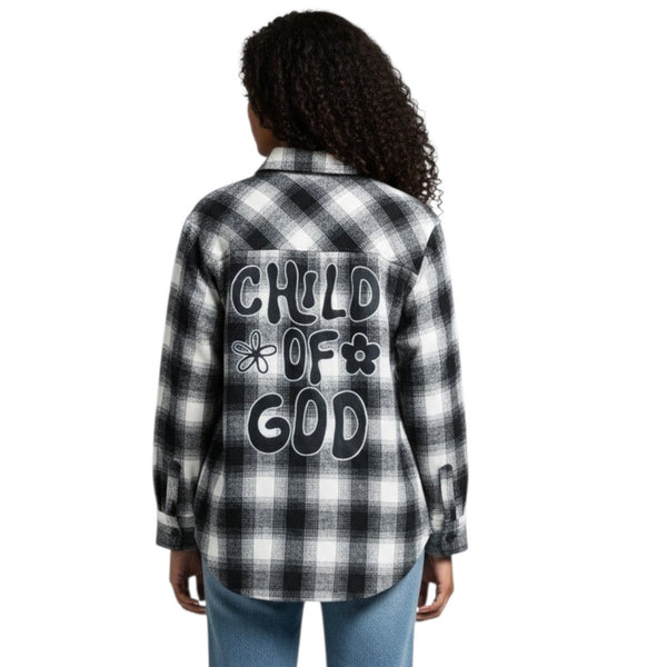 Child of God Repurposed Christian Heavy Duty Plaid Shirt Jacket, L