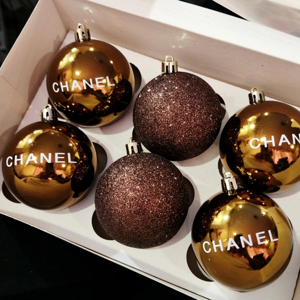 Set of 6 Plastic Novelty Ball Tree Ornaments,  Bronze Mix