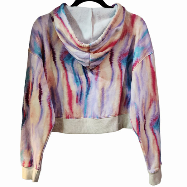 Dog Mom Upcycled Tie Dye Cropped Fleece Lined Hoodie, M
