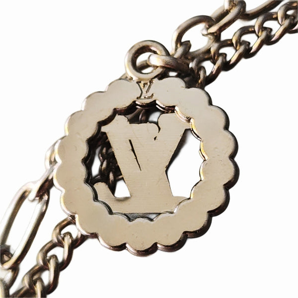 Charm Bracelet w/LV Rhinestone Charm, 925 Silver Charm, & Puff Heart in Silver