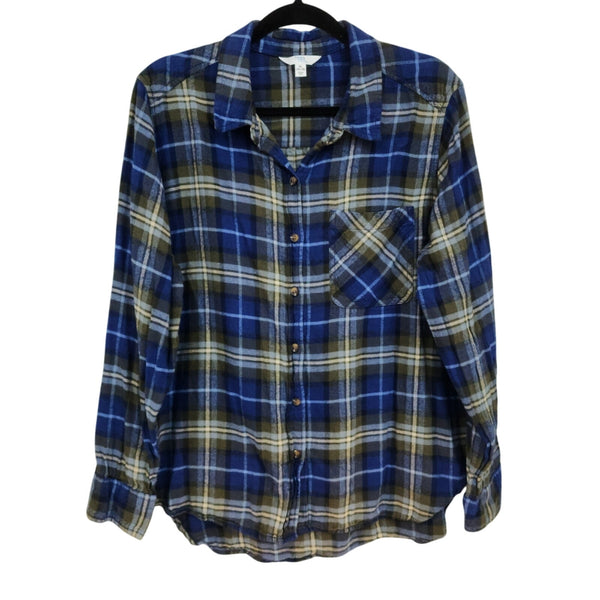 Faith, Hope, Love Repurposed Christian Theme Plaid Flannel Shirt, XL