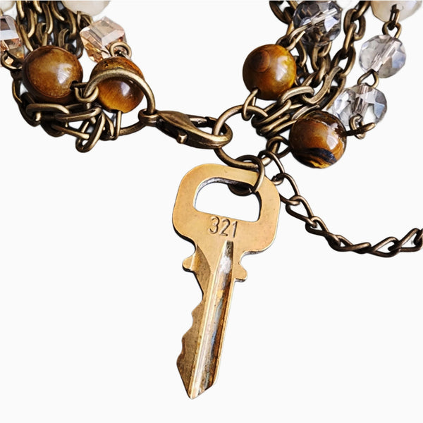 LV Lock Key Adjustable Beaded Bracelet