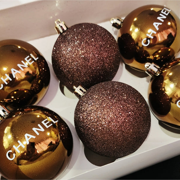 Set of 6 Plastic Novelty Ball Tree Ornaments,  Bronze Mix