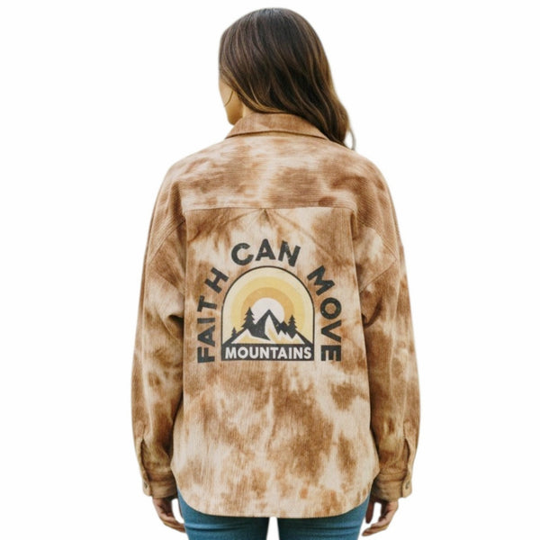 Faith Can Move Mountains Repurposed Christian Theme Tie Dye Mini Cord Shirt, M/L
