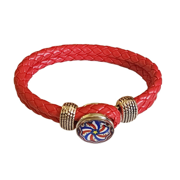 Red Braided Snap Charm Bracelet with Patriotic Swirl Charm