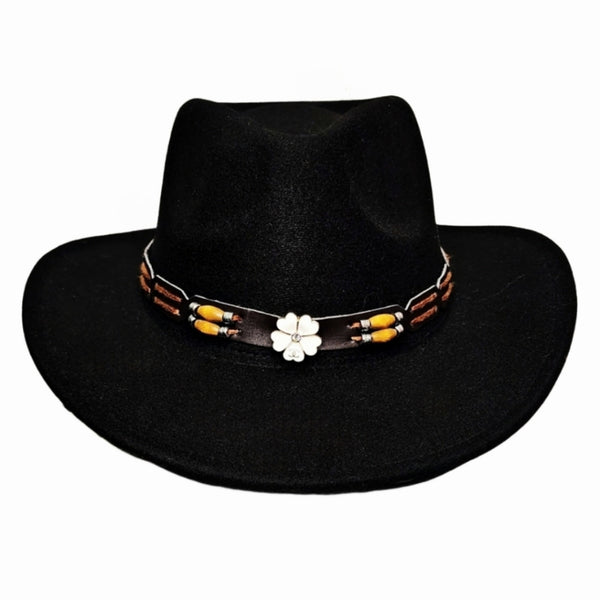Black Cowboy Hat w/Removable Hat Band Adorned w/Designer Button