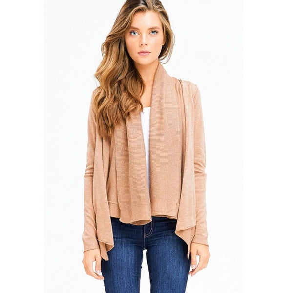 NWT Khaki Tan Boho Ribbed Cardigan, Size Large Sweater Glam Girl Fashion 