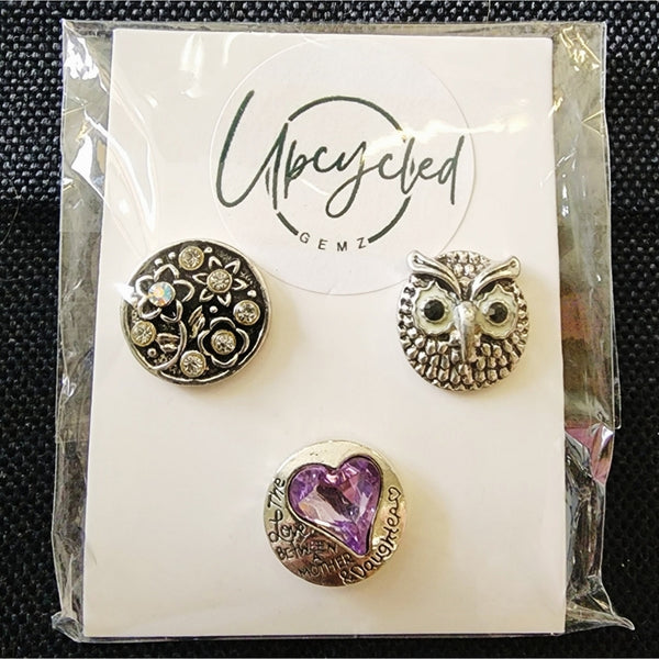 Interchangeable Snap Charm 3 Piece Set -  Purple/Silver Charms