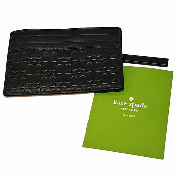 Kate Spade Pen Place Embossed Leaather Card Holder In Black