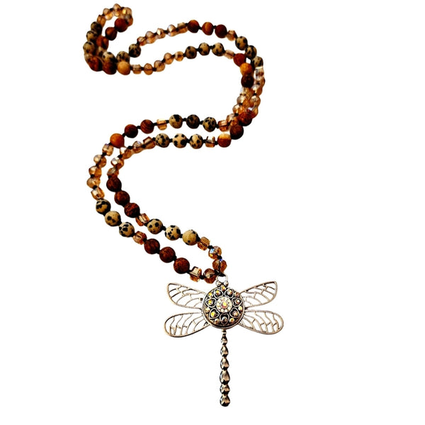 Interchangeable Snap Charm Dragonfly Pendant Beaded Necklace