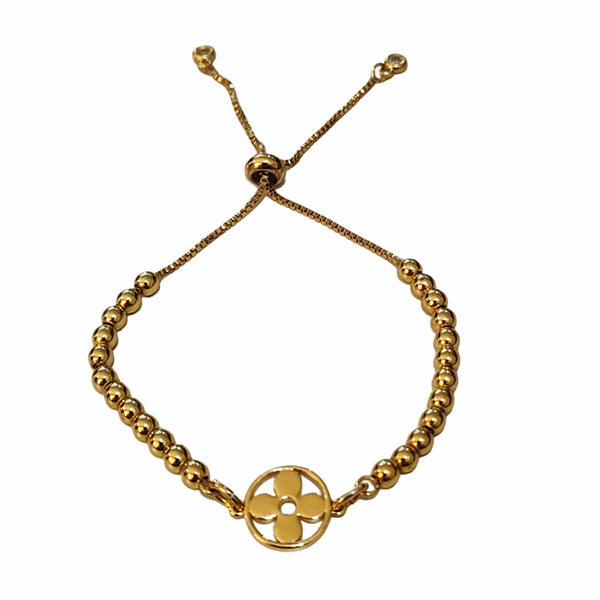 Louis Vuitton Jewelry Finding Repurposed into 18K Gold Filled Adjustable Bead Bracelet