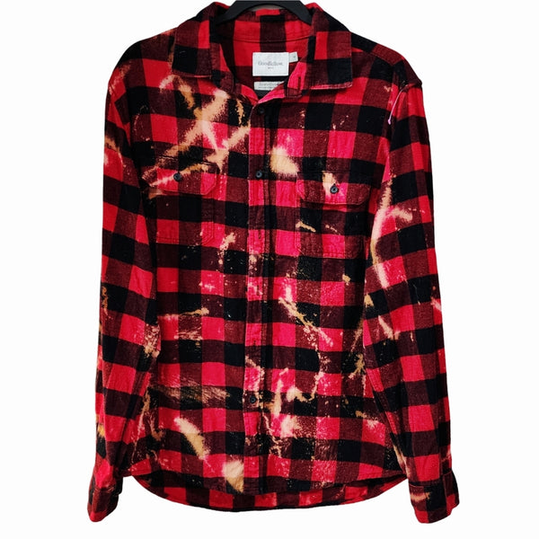 KC Chiefs Custom Ghost Upcycled Buffalo Plaid Flannel Shirt, Women's M