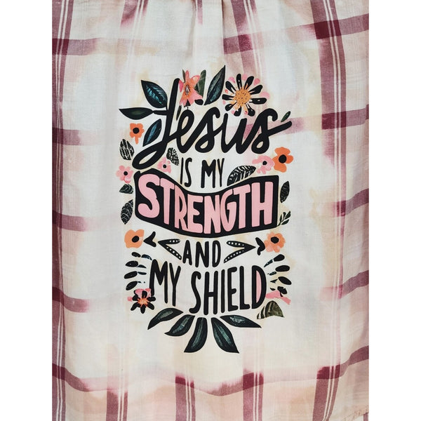 Jesus Is My Strength & My Shield  Repurposed Christian Theme Plaid Shirt, 12