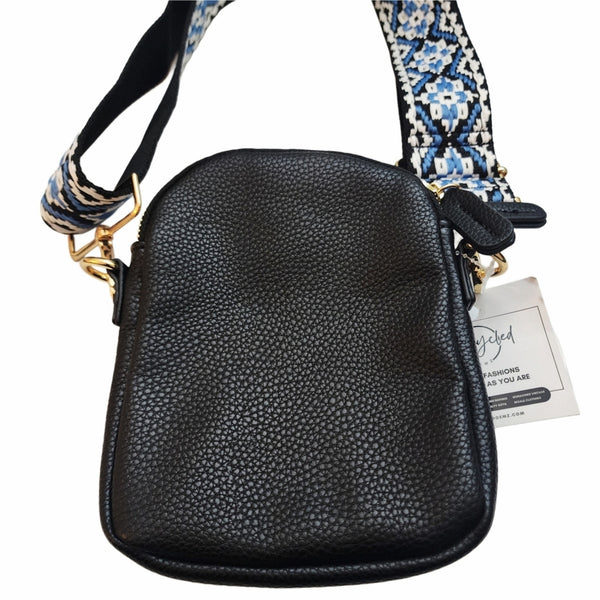 NWT Navy Vegan Leather Crossbody Bag w/Woven Strap & Interchangeable Snap Charm