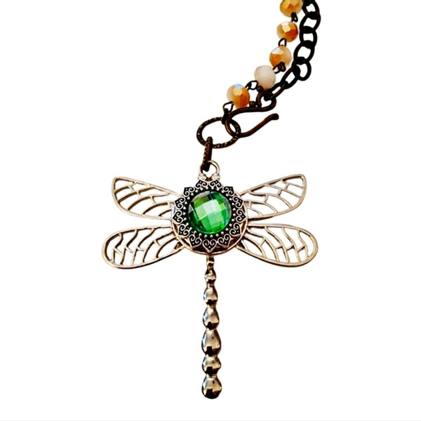 Interchangeable Snap Charm Dragonfly Pendant Beaded Necklace